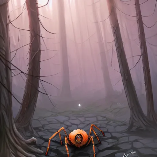 Prompt: giant spider monster in a dark forest, by andreas rocha