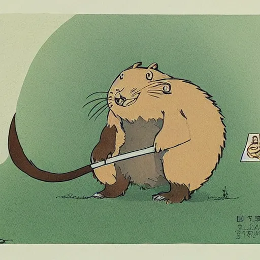 Prompt: beaver concept art, studio ghibli, whimsical, lighthearted, original design by miyazaki