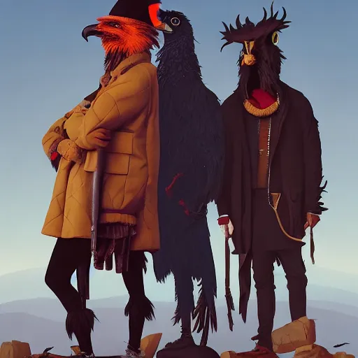 Image similar to anthropomorphic fashion vogue Vulture man man wearing a Buzzard costume wearing a hobo costume ripped physique gerald brom bastien grivet greg rutkowski norman rockwell portrait