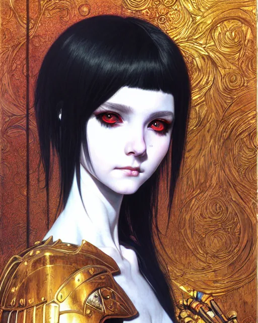 Image similar to portrait of beautiful cute young goth maiden girl with short white hairs in warhammer armor, art by ( ( ( kuvshinov ilya ) ) ) and wayne barlowe and gustav klimt and artgerm and wlop