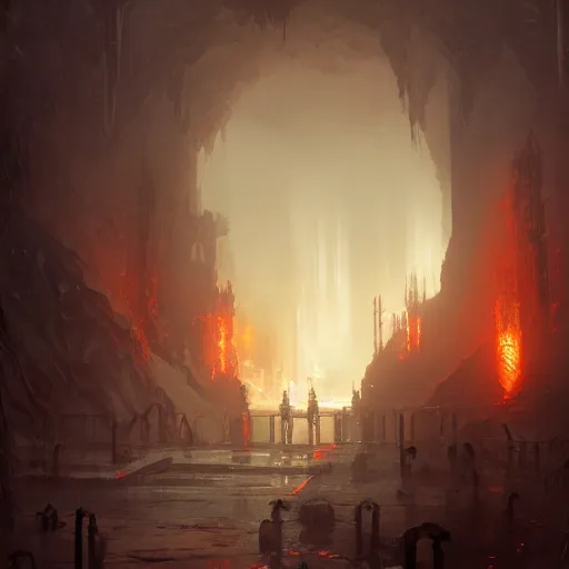 Prompt: gates to hell, by greg rutkowski, sung choi, photo realistic, 8 k, cinematic lighting, hd, atmospheric, hyperdetailed, trending on artstation, devainart, digital painting, glow effect