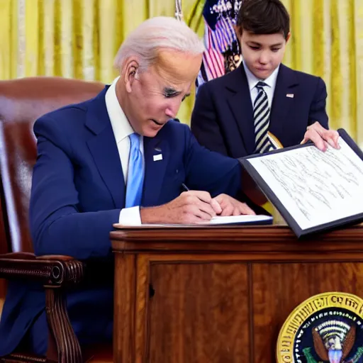 Prompt: joe biden signs a bill to make anime real, ap news photograph, 4 k