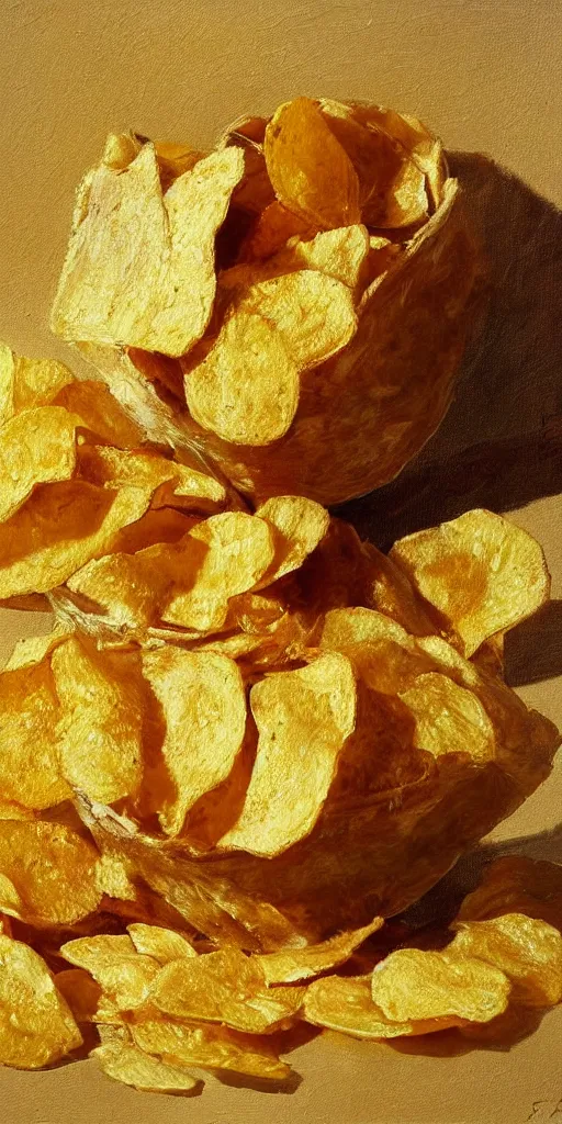 Prompt: hyperreaslistic painting of a bag of potato chips by István Sándorfi