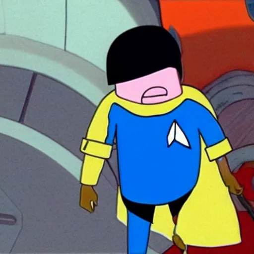 Prompt: finn from adventure time in a still from star trek the next generation 90s tv