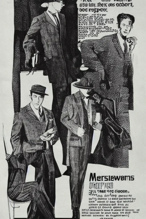 Prompt: menswear ad by hp lovecraft