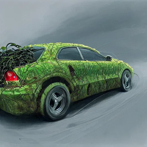 Image similar to a car overrun with vines, heonhwa choe, realistic, artstation