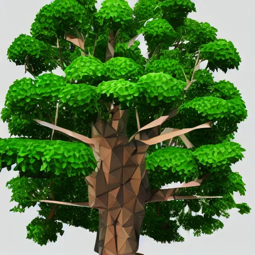 Image similar to a low poly 3d object of the tree, large and majestic