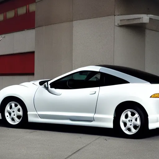 Prompt: white 2 0 0 2 mitsubishi eclipse, promotional photography, professional, 4 k photo