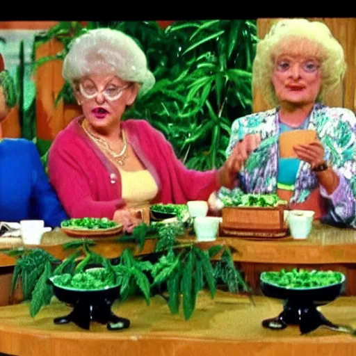 Image similar to Golden Girls cannabis mukbang with iguana guests Japanese game show 1996 divx rip