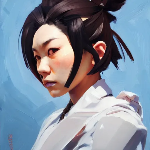 Image similar to greg manchess portrait painting of shinazaki rika lisbeth as overwatch character, medium shot, asymmetrical, profile picture, organic painting, sunny day, matte painting, bold shapes, hard edges, street art, trending on artstation, by huang guangjian and gil elvgren and sachin teng