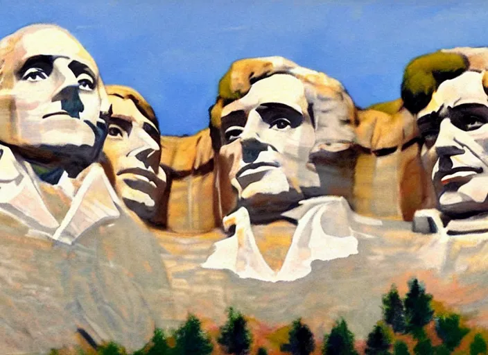 Image similar to a highly detailed beautiful portrait of mount rushmore with the face of steve buscemi, by gregory manchess, james gurney, james jean