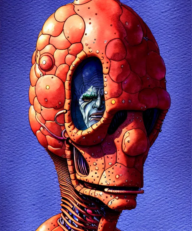 Image similar to a watercolor painting character portrait of a machine mutant in the style of jean giraud in the style of moebius trending on artstation deviantart pinterest detailed realistic hd 8 k high resolution