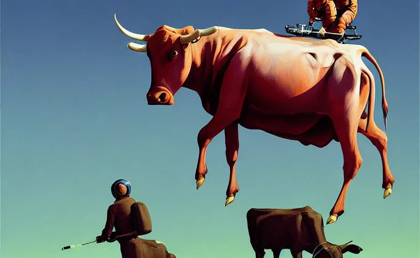 Prompt: an astronaut riding a cow, very coherent, painted by Edward Hopper, Wayne Barlowe, painted by James Gilleard, airbrush, art by JamesJean