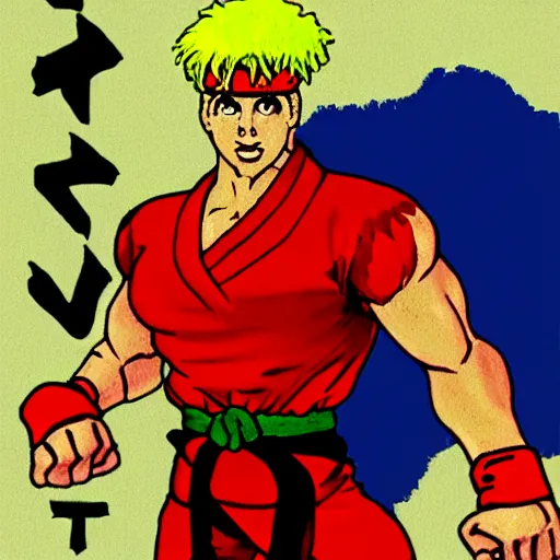 Prompt: ken from street fighter 2 in the style of scarry, richard