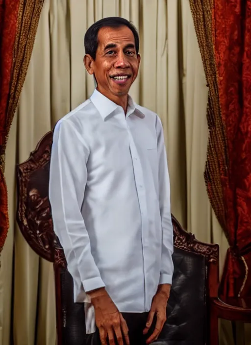 Image similar to A full portrait photo of jokowi, f/22, 35mm, 2700K, lighting, perfect faces, award winning photography.