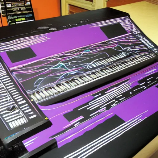 Image similar to body paint of a synthesizer,