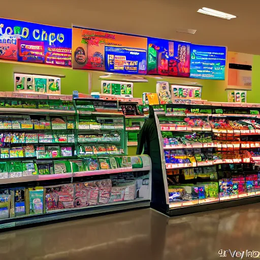 Image similar to Vision working as a 7/11 cashier, wide wide shot, very detailed, hdr photograph, beautiful lighting