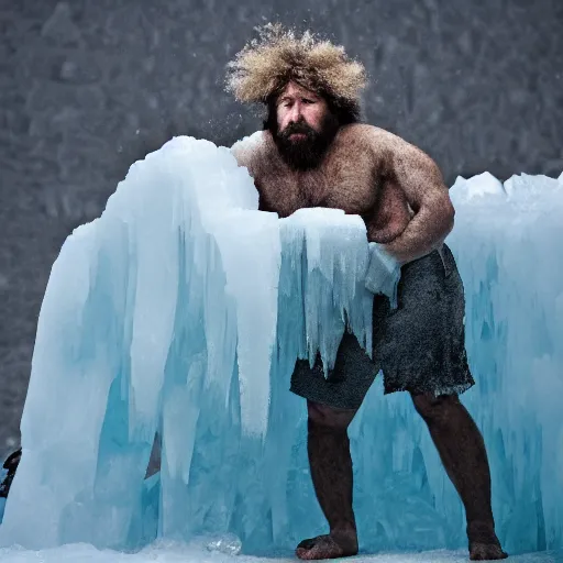 Prompt: caveman frozen in a huge block of ice. national geographic. contest winning