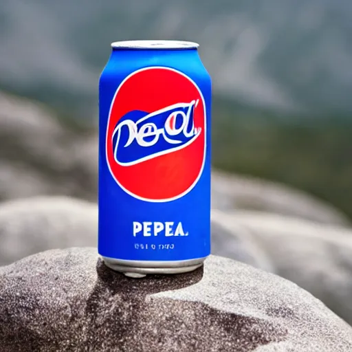 Image similar to a can of pepsi, on a rock, outdoors