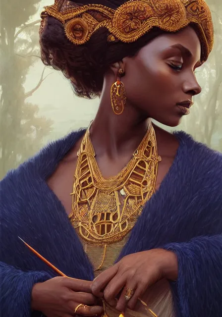 Image similar to african sansa, intricate, elegant, highly detailed, digital painting, artstation, concept art, smooth, sharp focus, illustration, art by artgerm and greg rutkowski and alphonse mucha and william - adolphe bouguereau