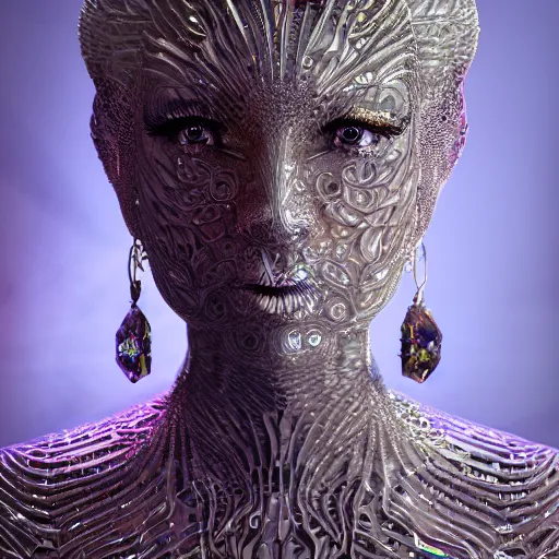 Prompt: queen of crystals, 4 k, intricate, jaw dropping, gorgeous, surreal, octane render