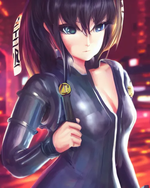 Image similar to full body portrait of anime girl in mechanic armor in night tokyo by makoto sinkai, perfect face, fine details