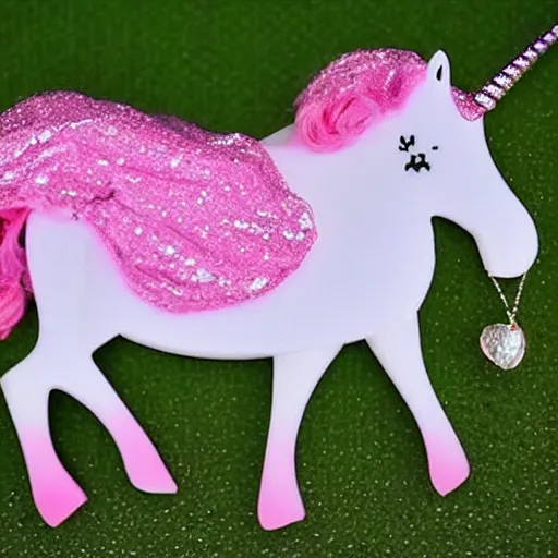 Prompt: “ a unicorn with a pink dress and a sparkly necklace ”