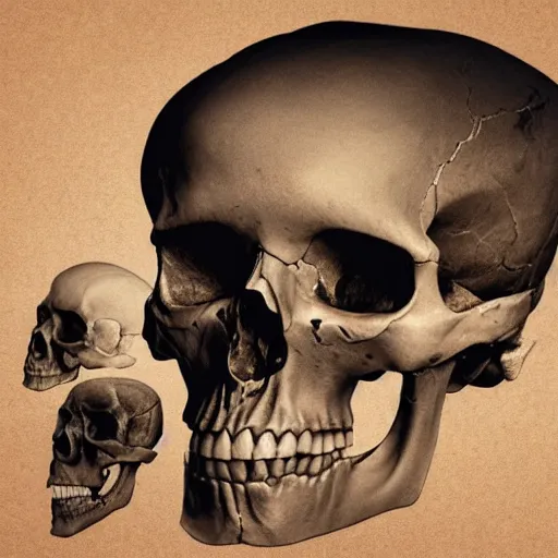 Prompt: lower half of a human skull, top half of skull missing