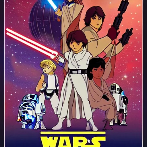 Prompt: Star Wars A New Hope poster in the style of Studio Ghibli