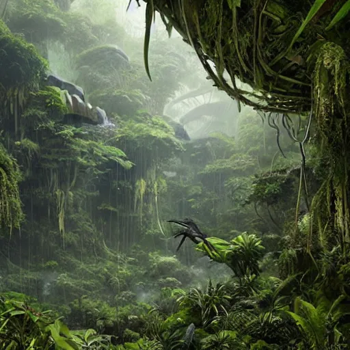 Image similar to epic, ultra detailed, hyper - real alien jungle by greg rutkowski inside the movie matrix by zaha hadid