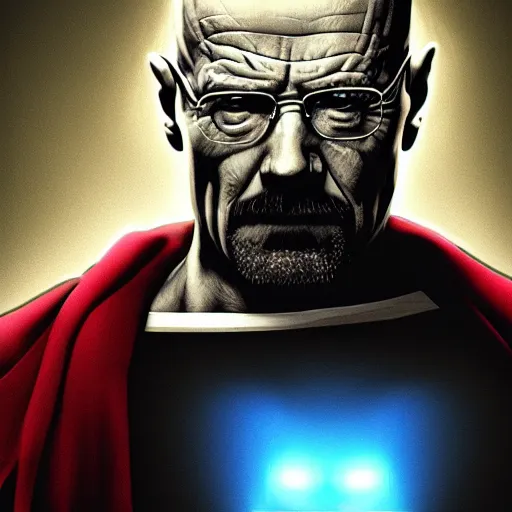 Image similar to walter white as a bodybuilder thanos with the infinity gauntlet, artstation hall of fame gallery, editors choice, #1 digital painting of all time, most beautiful image ever created, emotionally evocative, greatest art ever made, lifetime achievement magnum opus masterpiece, the most amazing breathtaking image with the deepest message ever painted, a thing of beauty beyond imagination or words, 4k, highly detailed, cinematic lighting