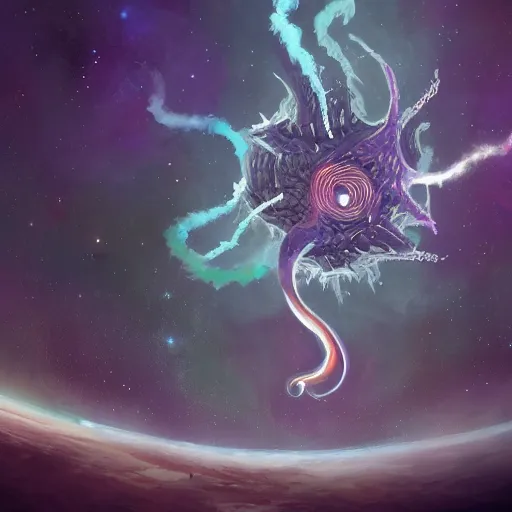 Prompt: Azathoth floating in space behind Andromeda galaxy, digital art, trending on artstation