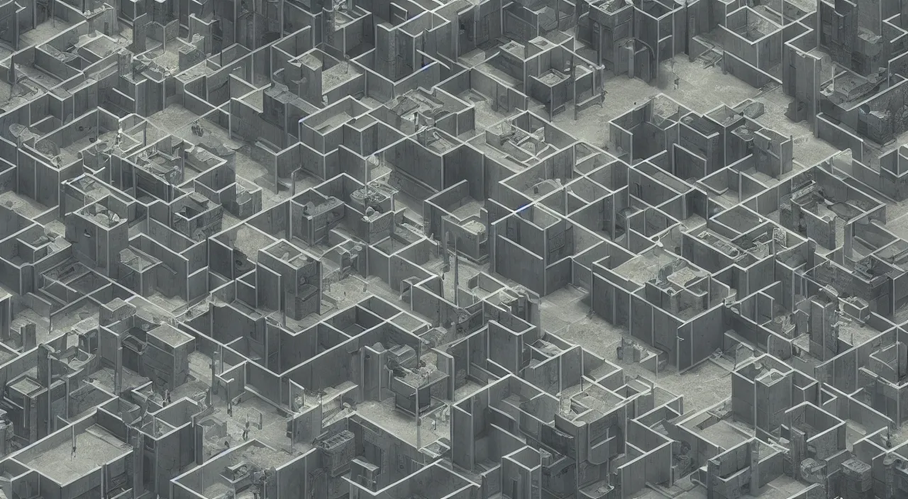 Prompt: Map of the level from Control video game, brutalism style, trending on artstation, cgsociety, high detail