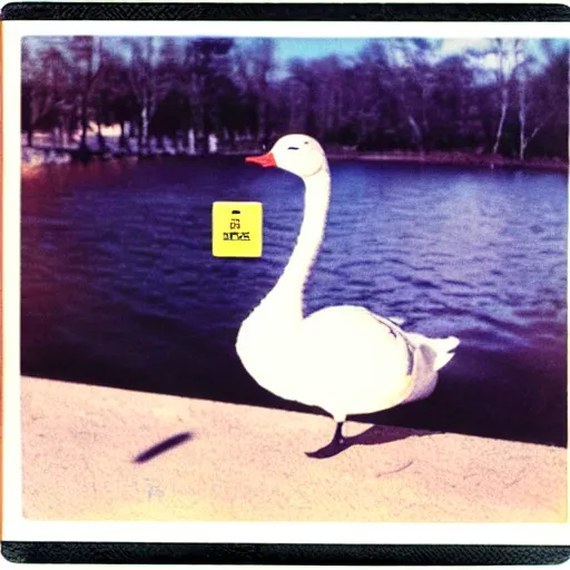 Image similar to robotic goose polaroid 1980s high quality