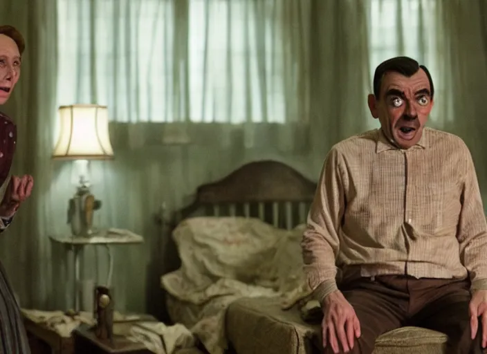 Image similar to a still from The Conjuring with Mr Bean