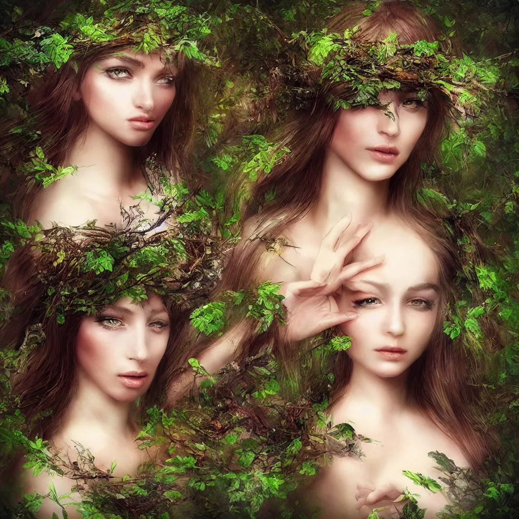 Image similar to “beautify attractive forest nymph, magical, portrait, hyper realistic”