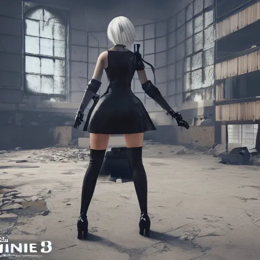 Image similar to 2B nier automata in csgo, detailed, artstation, concept art, Unreal Engine 5, gameplay screenshot, 8K