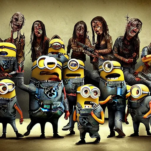 Prompt: The minions in The Walking Dead Digital art very detailed 4K quality Super Realistic