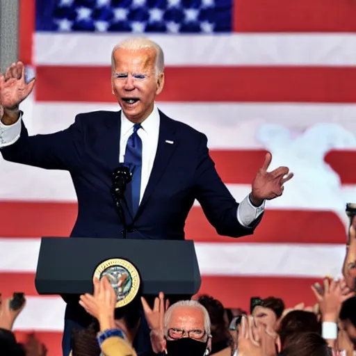 Prompt: Joe Biden commanding the Chaos Hordes to unleash otherwordly horrors