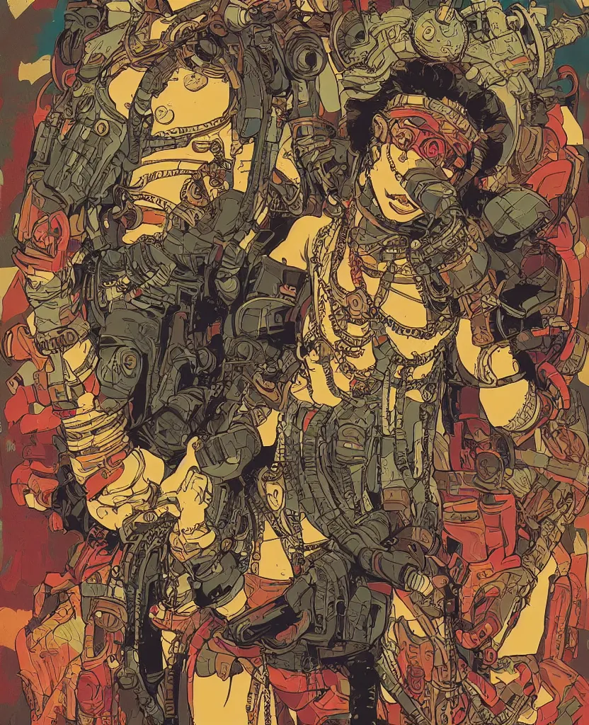 Image similar to ganesha, cyberpunk mercenary portrait illustration, pop art, splash painting, art by geof darrow, ashley wood, alphonse mucha, makoto shinkai