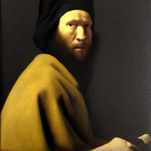 Image similar to the last man on earth, charcoal painted by johannes vermeer