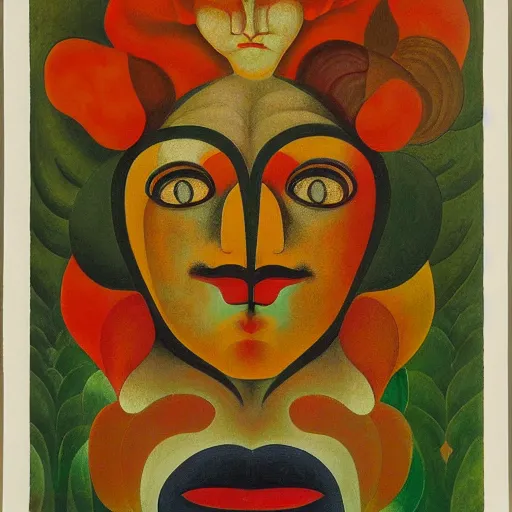 Image similar to floral face portrait by leonetto cappiello and wojciech siudmak and ernst fuchs, anni albers, oil on canvas