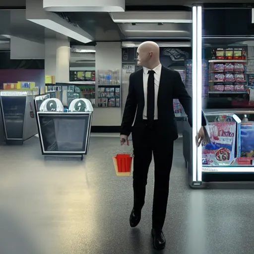 Prompt: hyperrealistic film still of hitman ordering a slurpee at 7 1 1 stunning 3 d render, inspired by istvan sandorfi & greg rutkowski & unreal engine, perfect facial symmetry, dim volumetric cinematic lighting, 8 k octane comprehensive render, extremely hyper - detailed, incredibly lifelike attributes, intricate, real flesh texture, masterpiece, artstation, stunning,