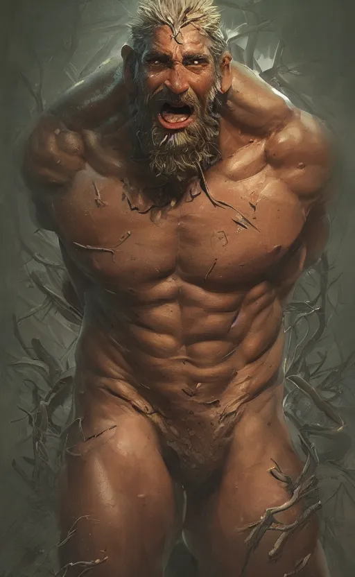 Image similar to god of the forest, 30 years old, rugged, male, gorgeous gorgeous gorgeous, detailed face face face face, amazing, thighs thighs thighs thighs, muscular, intricate, highly detailed, digital painting, artstation, concept art, sharp focus, illustration, by greg rutkowski