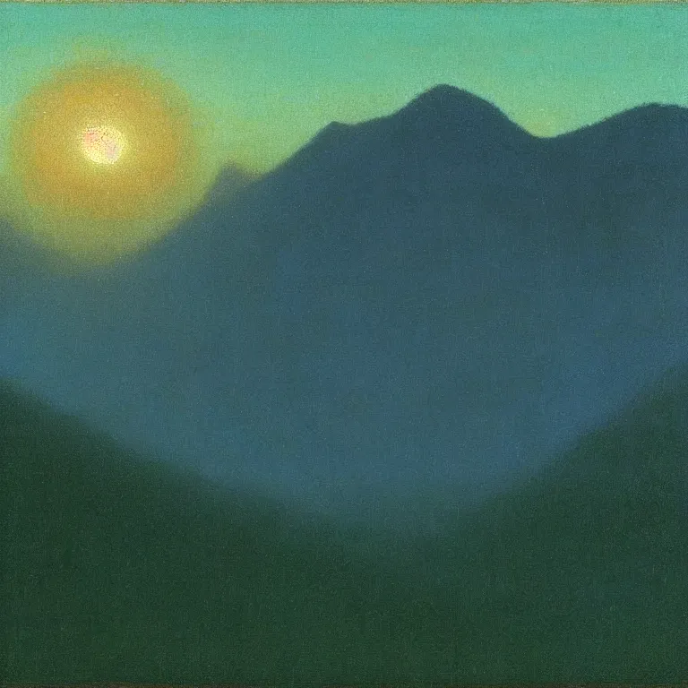 Image similar to caucaus mountains at dawn, arkhip kuindzhi painting, teal palette, christian mysticism