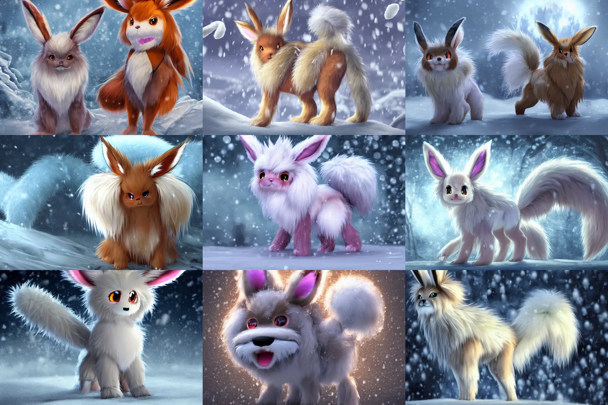 Prompt: fan art rendering of a frosty anthro fuzzy eevee evil comb sitting in snow eevee high resolution anthro eevee humanoid, CGsociety UHD 4K highly detailed, intricate heterochromatic sad, watery eyes with clawed finger in nose eevee anthro standing up two legs two arms poofy synthetic fur tail bloody wet fur frilled bow braided tail looking down bleeding eevee anthro tongue sticking out wearing glasses smiling in winter facing the moon zions national frozen high resolution maid dress humanoid braided furry long tail wearing davey crockett hat