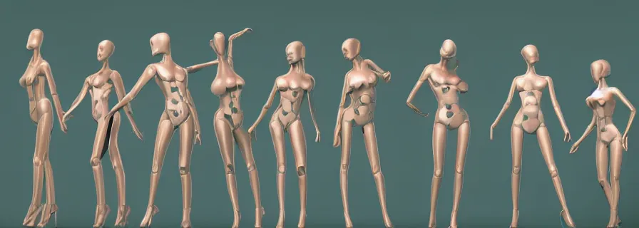 Image similar to pattern of anthropomorphic 3 d females looking like playboy models accompanying artificial intelligence blueprint