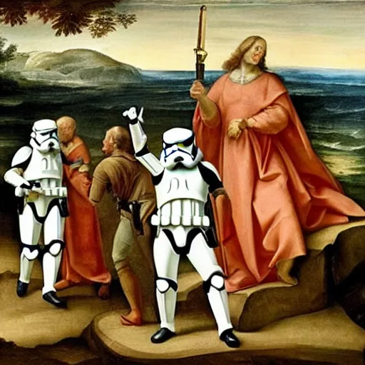 Image similar to Renaissance painting of a Stormtrooper