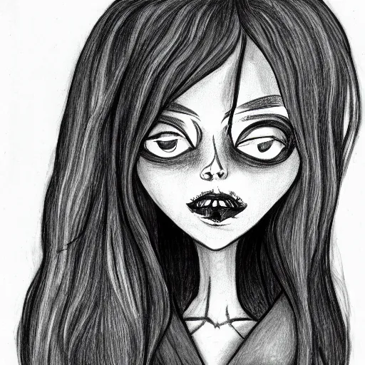 Prompt: drawing of billie eilish in the style of corpse bride