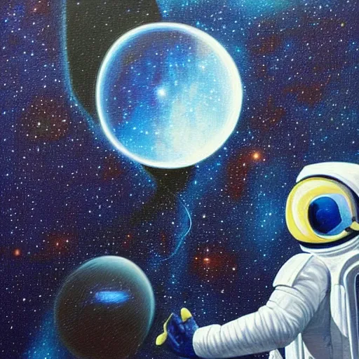 Prompt: “ futuristic spaceman looking out into the universe, ultra detailed, painting ”